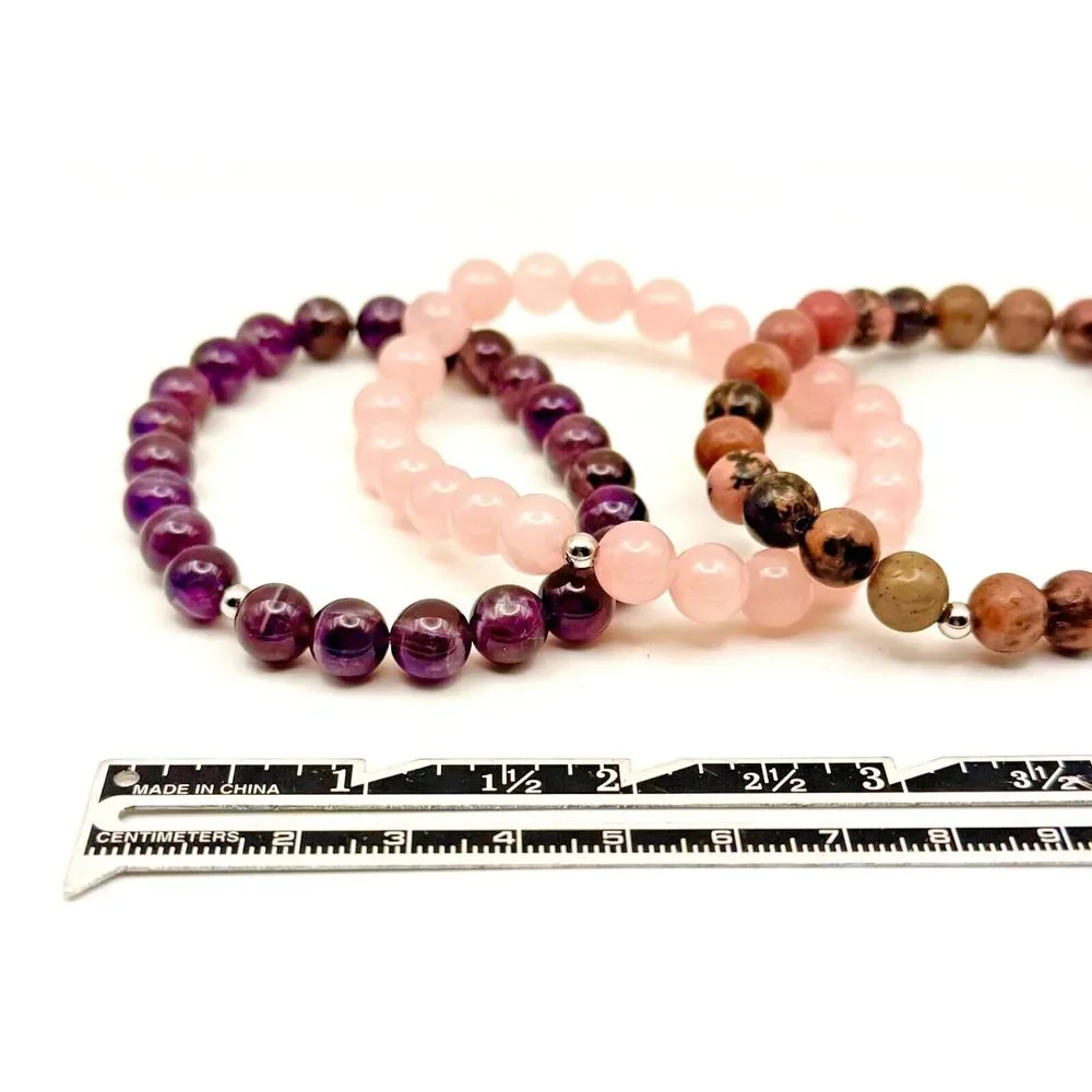 Natural Stone Set of 3 Multi Color Stretch Bracelet Jewelry Lot Ladies Women's